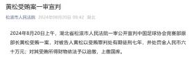 中國足球協(xié)會競賽部原部長黃松因受賄罪一審被判七年，處罰金六十萬元  第1張